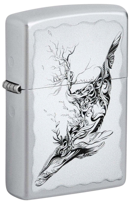 Zippo Abstract Whale Illustration Design, High Polish Chrome Lighter #48872