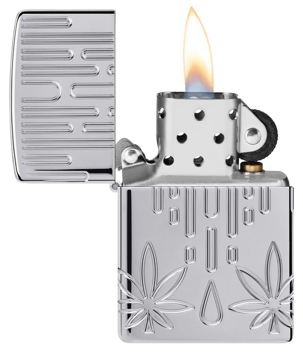 Zipoo Waxy Leaf Design High Polish Chrome Armor Lighter #46303