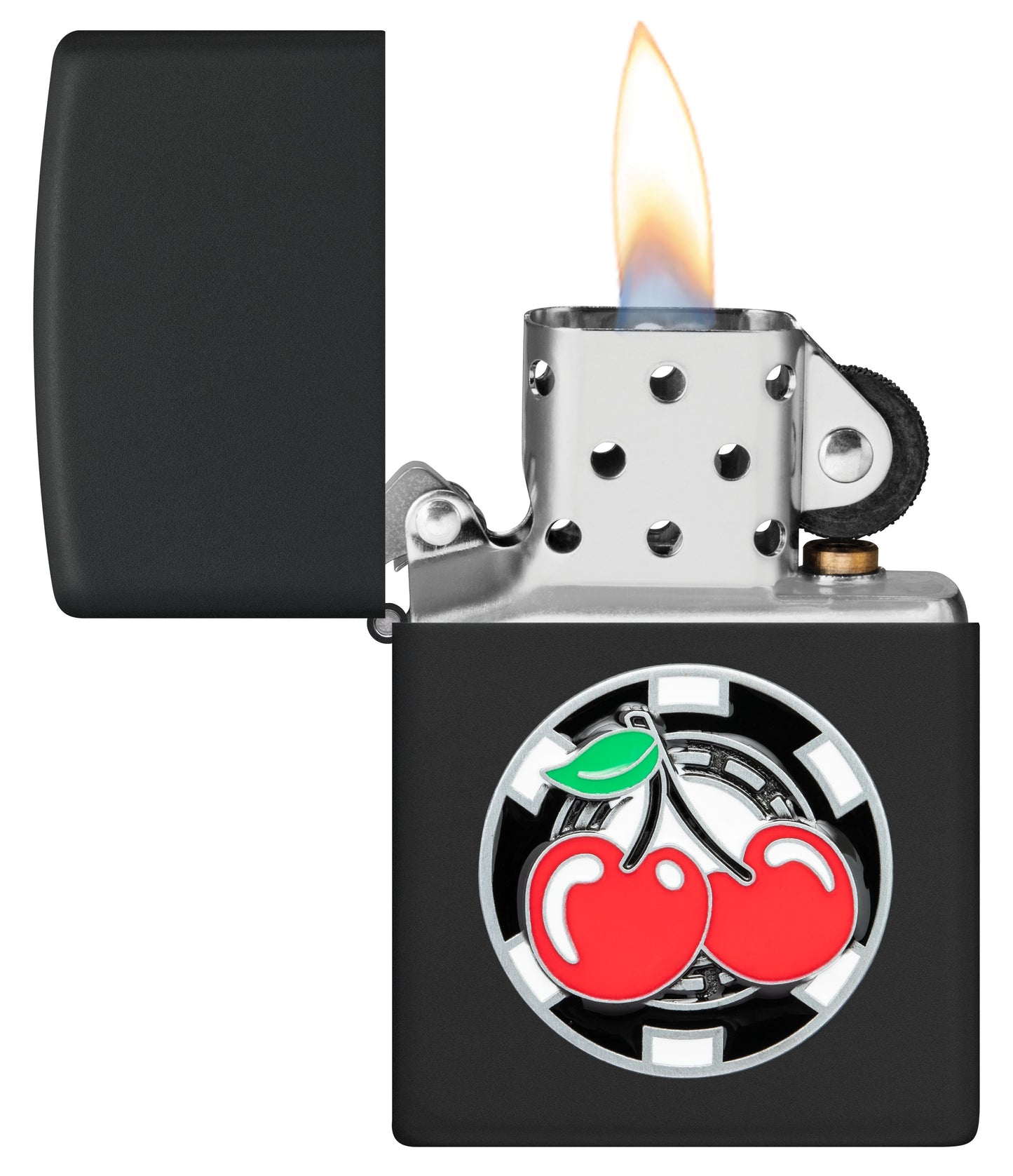 Zippo Casino Cherry Emblem Attached, Black Matte Lighter #48905