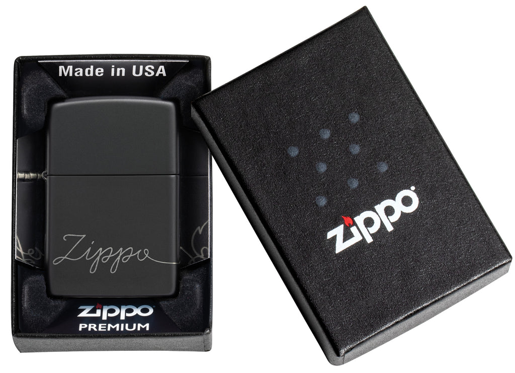 Zippo Windproof Script Laser Engraved 360 Design, Black Matte #48979