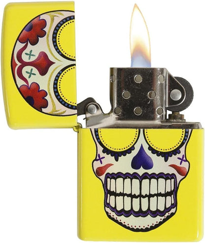 Zippo Day Of The Dead Sugar Skull, Yellow Matte Lighter #24894