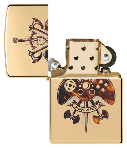 Zippo Gamer Creed Design, High Polish Brass Lighter #46141