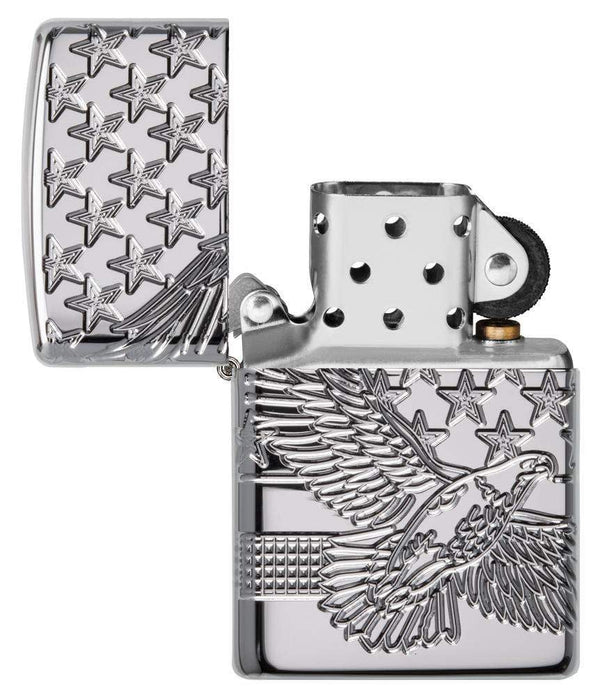 Zippo Patriotic USA 360 Design, High Polish Chrome Lighter #49027