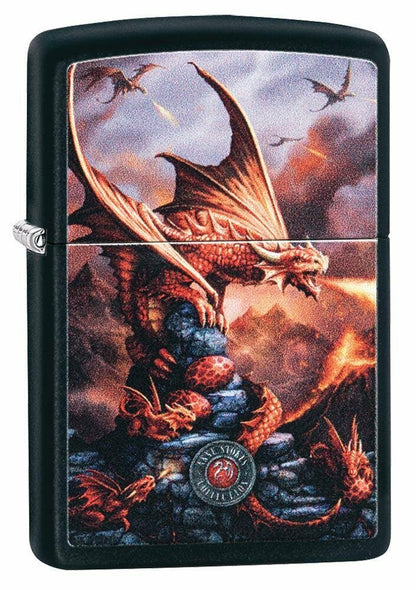 Zippo Anne Stokes Fire Breathing Dragon Black Matte Genuine Lighter #49097