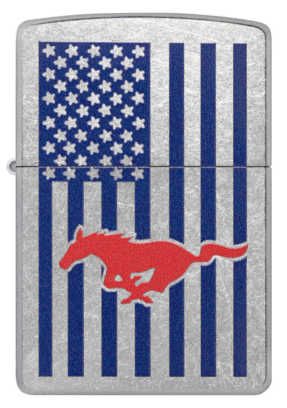 Zippo Ford Mustang Automobile Logo on USA Flag, Street Chrome Lighter #48754