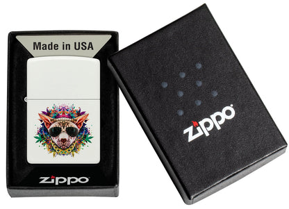 Zippo Psychedelic Hairless Cat with Sunglasses, White Matte Lighter #48901