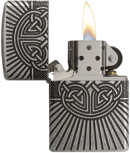 Zippo Celtic Cross and Knot, Antique Silver Multicut Armor Lighter #29667