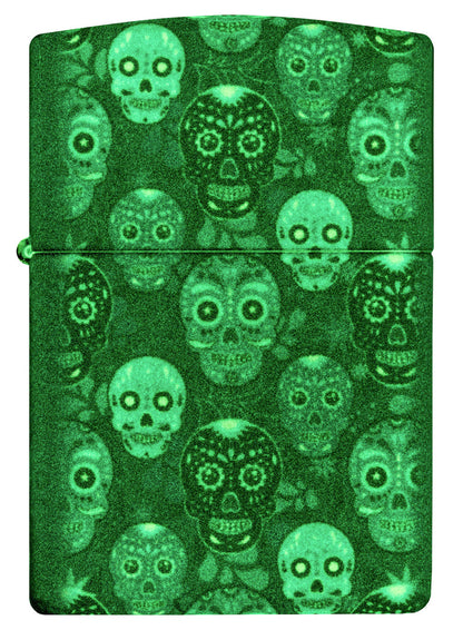 Zippo Sugar Skulls Design. 540 Glow In The Dark Lighter #46017