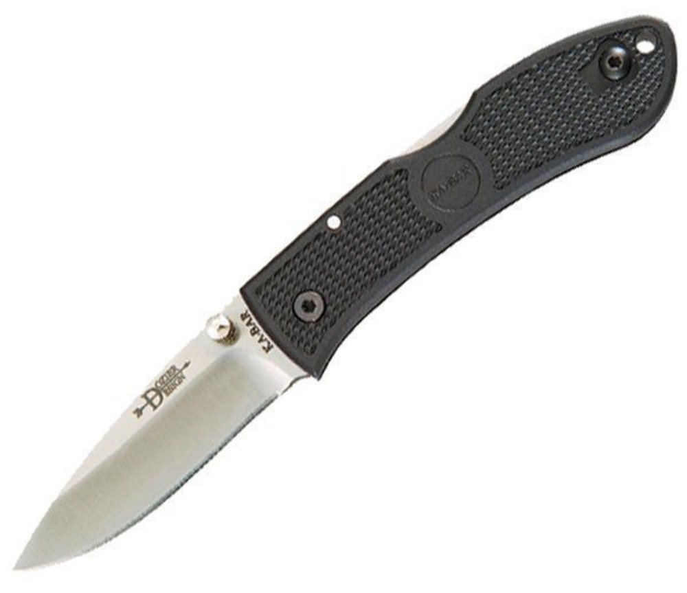 KA-BAR Mini Dozier Knife, Black, Black Clip, Straight Edge #4072