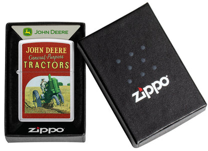 Zippo John Deere Vintage Ad Design, Satin Chrome Finish Lighter #46757