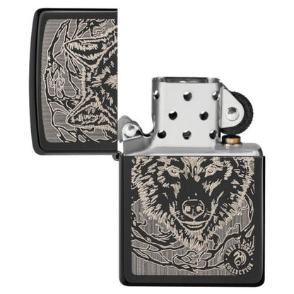 Zippo Anne Stokes Wolf Design, High Polish Black, Windproof Lighter #49443