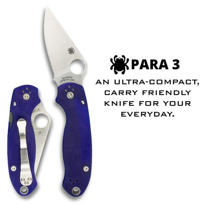 Spyderco Paramilitary 3 G-10 Dark Blue Handle Folding Knife #C223GPDBL