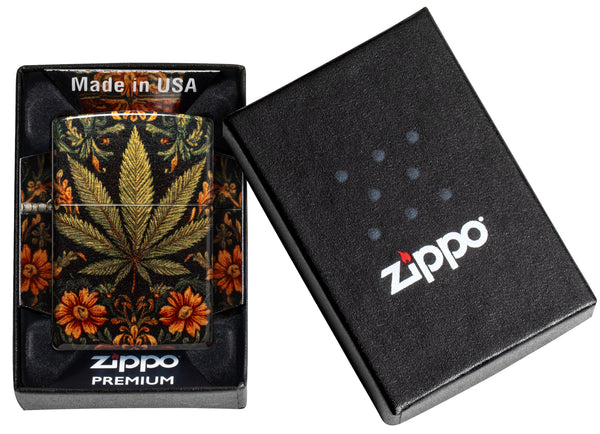 Zippo Cannabis Tapestry Design 540 Fusion Tumbled Brass Lighter #47139