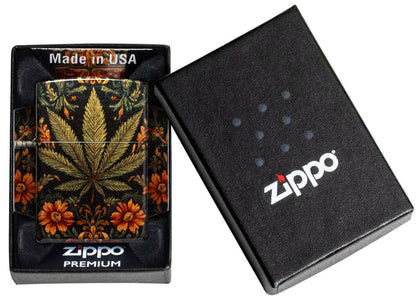 Zippo Cannabis Tapestry Design 540 Fusion Tumbled Brass Lighter #47139
