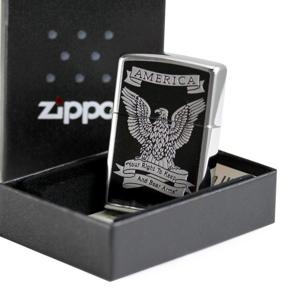 Zippo 28290, Eagle Lighter, Right to Bear Arms, High Polish Chrome #28290