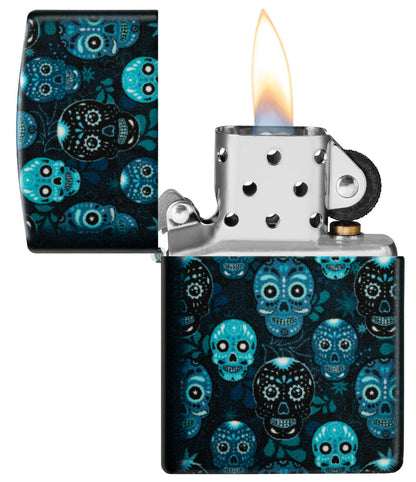 Zippo Sugar Skulls Design. 540 Glow In The Dark Lighter #46017