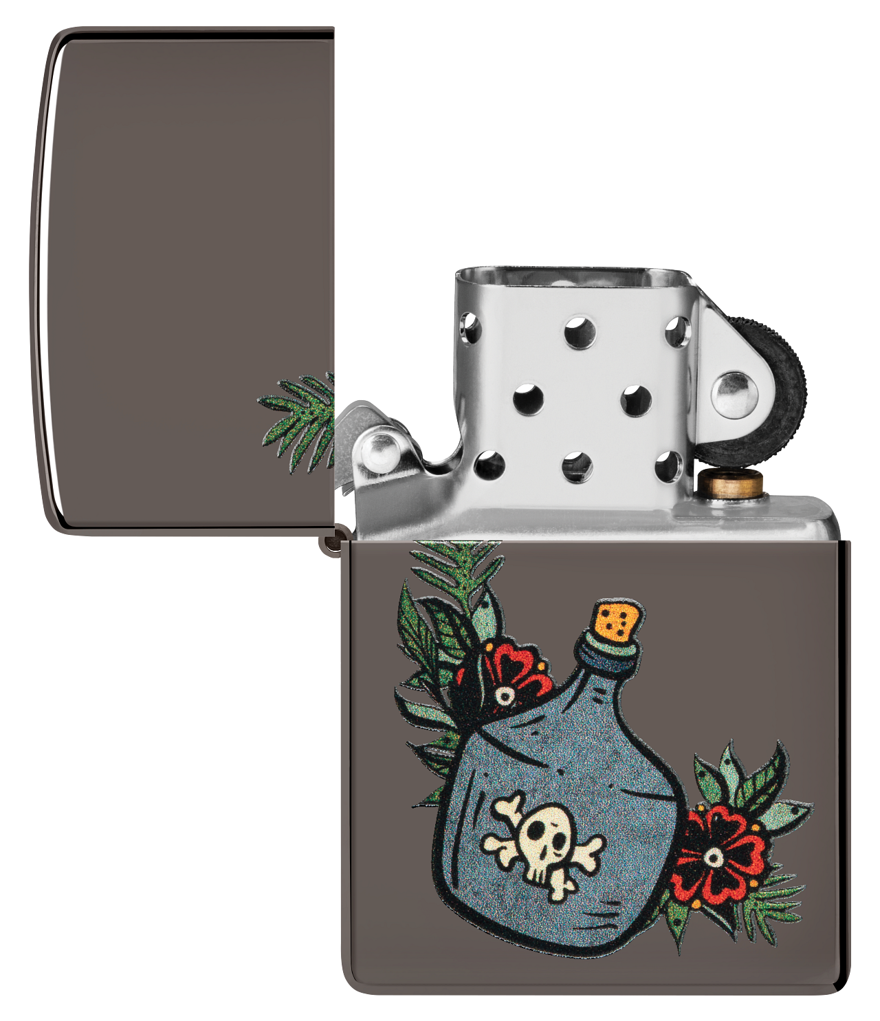 Zippo Poison & Roses Black Ice Lighter & Black Leather Pouch Gift Set