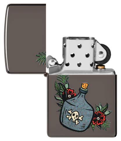 Zippo Poison & Roses Black Ice Lighter & Black Leather Pouch Gift Set