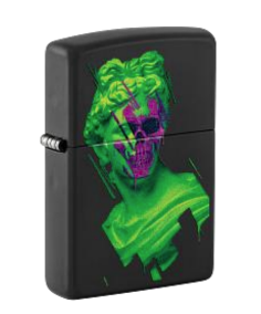 Zippo Neon Bust Skull Design, Black Light Black Matte Lighter #48812