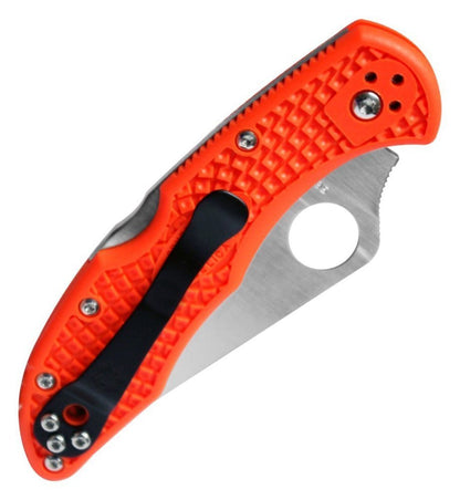 Spyderco Delica Knife, Flat Ground Blade, Orange VG-10 FRN Handle #C11FPOR