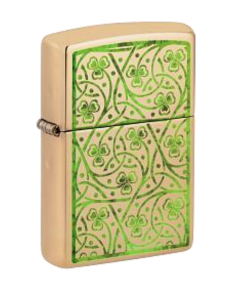 Zippo Celtic Shamrock Pattern Design, High Polish Brass Lighter #48806