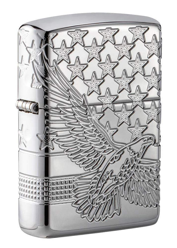 Zippo Patriotic USA 360 Design, High Polish Chrome Lighter #49027