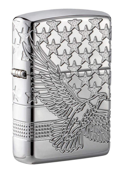 Zippo Patriotic USA 360 Design, High Polish Chrome Lighter #49027
