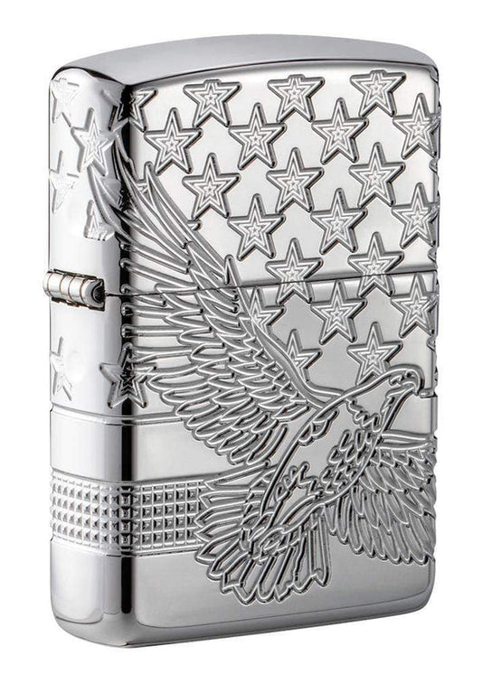 Zippo Patriotic USA 360 Design, High Polish Chrome Lighter #49027