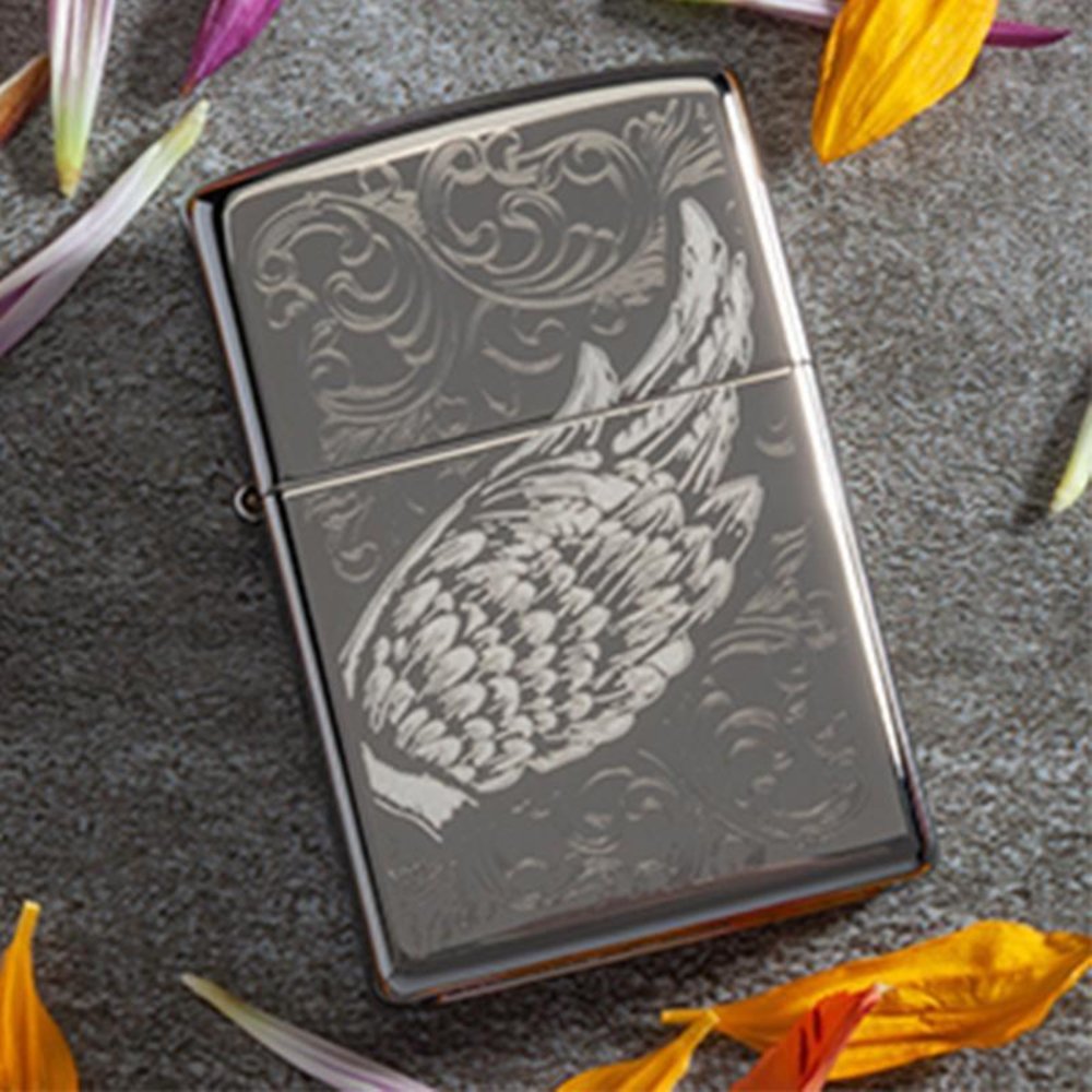 Zippo Flame and Wing Filigree, Laser Engraved Design, Windproof Lighter #29881