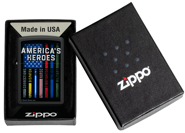Zippo Buck Wear American Heroes USA Design, Black Matte Lighter #48634