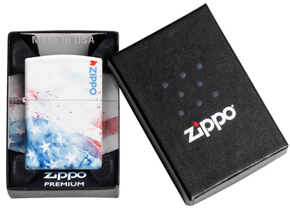 Zippo American Flag Watercolor, 540 White Matte Lighter #47209
