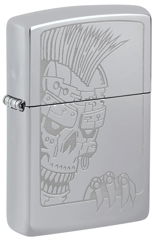 Zippo Skull Punk Design, High Polish Chrome Lighter #46426