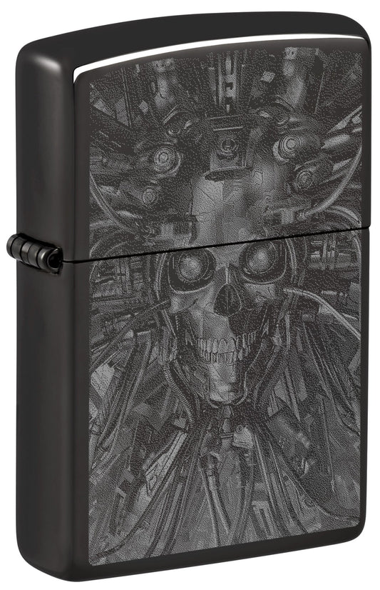 Zippo Cyber Skull Engraved Design, High Polish Black Lighter #48894