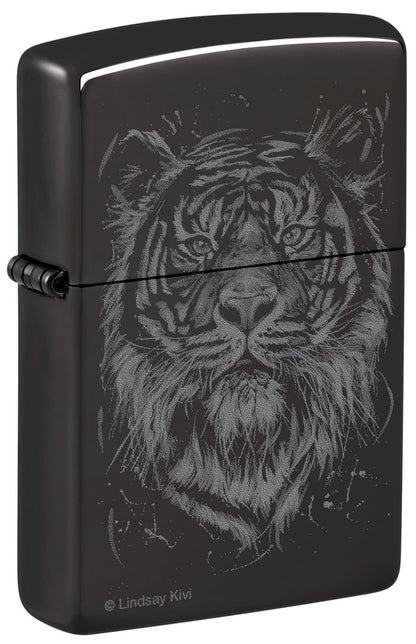 Zippo Lindsay Kivi The Big Cat Tiger, High Polish Black Lighter #48935