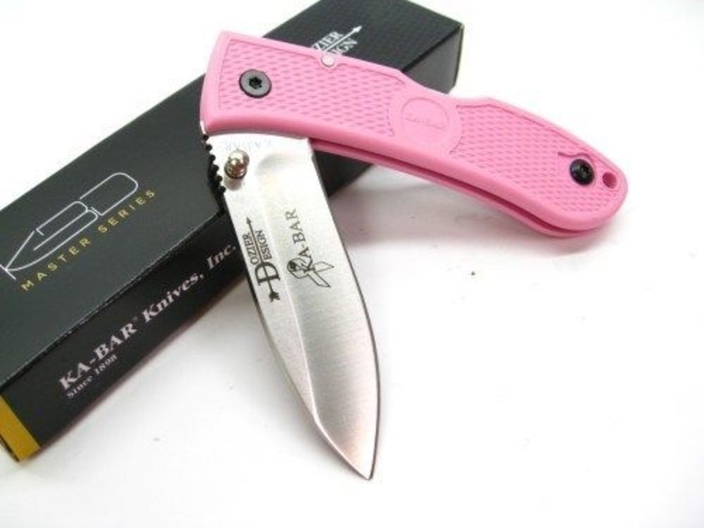 Ka-Bar Dozier Folding Hunter Knife, Thumb Stud, Bright Pink #4062PK