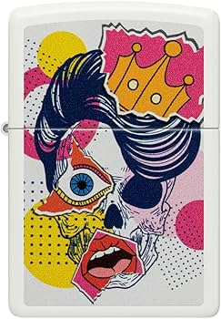 Zippo Pop Art Skull Queen Design, White Matte Lighter #48889