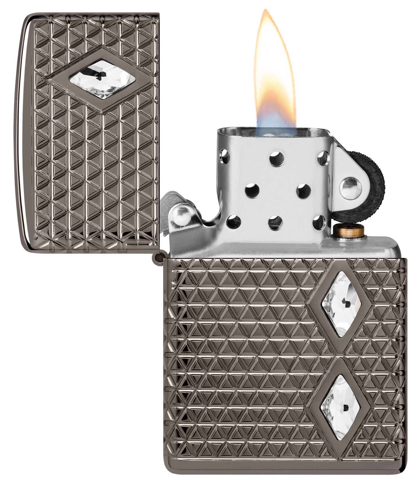 Zippo Diamond Pattern Design, Armor Black Ice Crystal Attached #46316