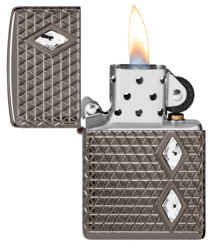 Zippo Diamond Pattern Design, Armor Black Ice Crystal Attached #46316