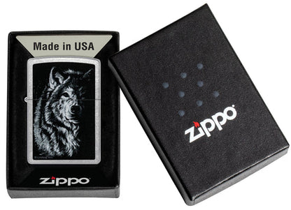 Zippo Lindsay Kivi Shadow Wolf, Street Chrome Lighter #46149