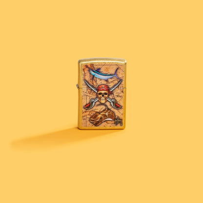 Zippo Guy Harvey Pirate Crossbones Design, Street Brass Lighter #48966