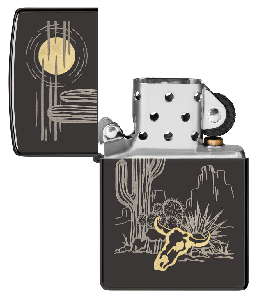 Zippo Western Laser Engraved Design, High Polish Black Lighter #48968