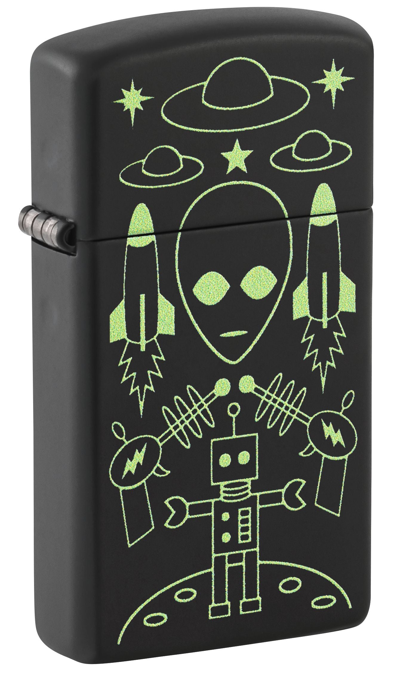 Zippo Slim Vintage Alien Robot, Black Matte Lighter #46691