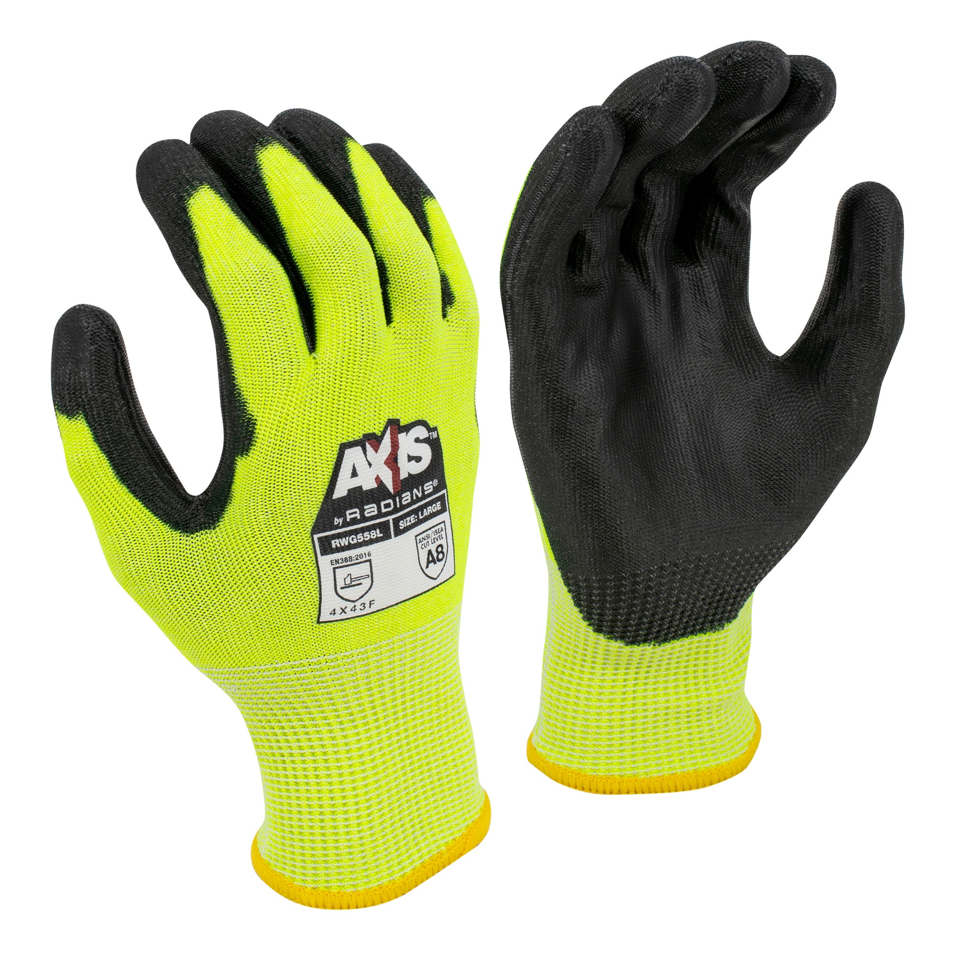 Radians AXIS A8 Polyurethane Coated Cut Protection Glove, Size L #RWG558L