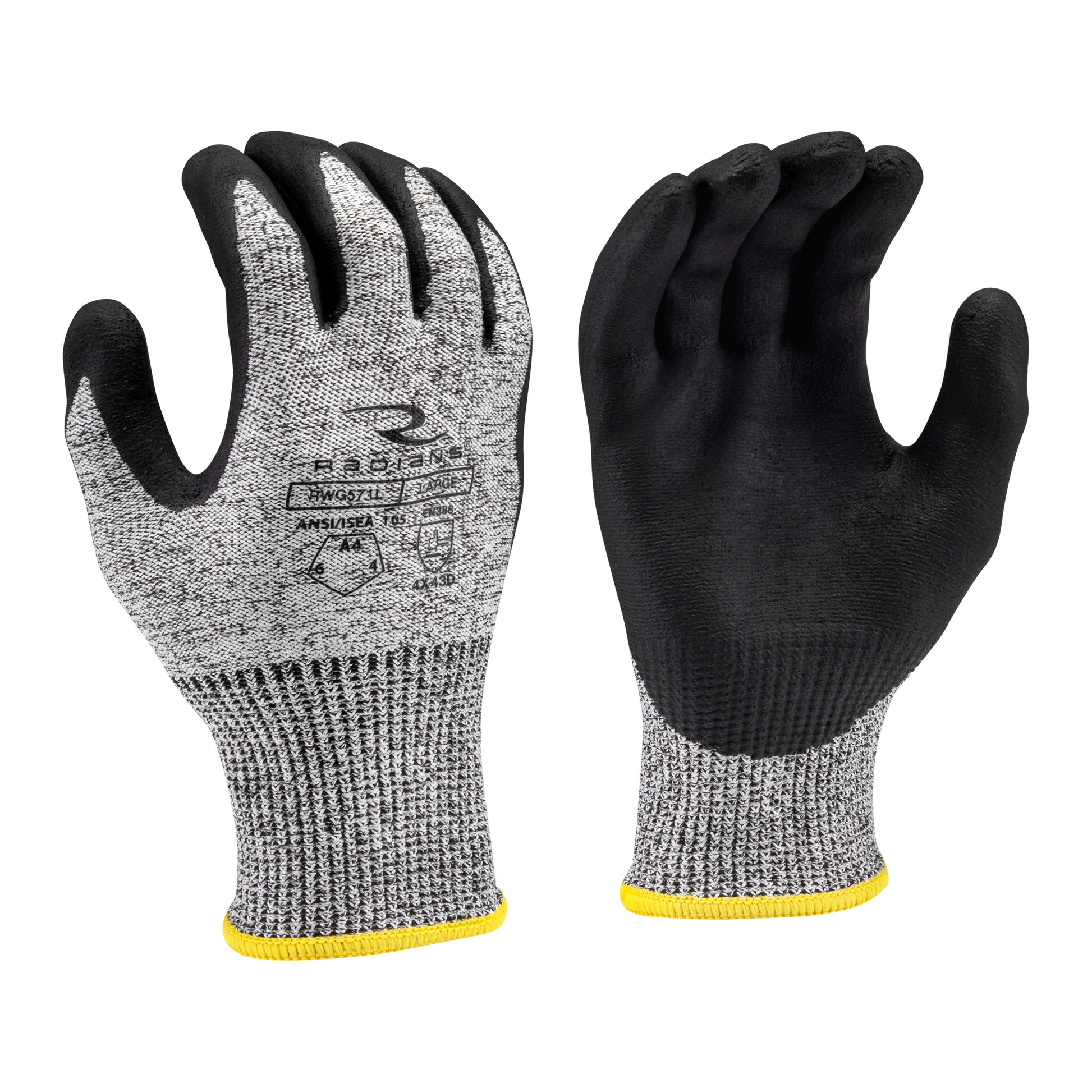 Radians Cut Level A4 HPPE/Polyester, Foam Nitrile Palm Dip Glove, Size L #RWG571L