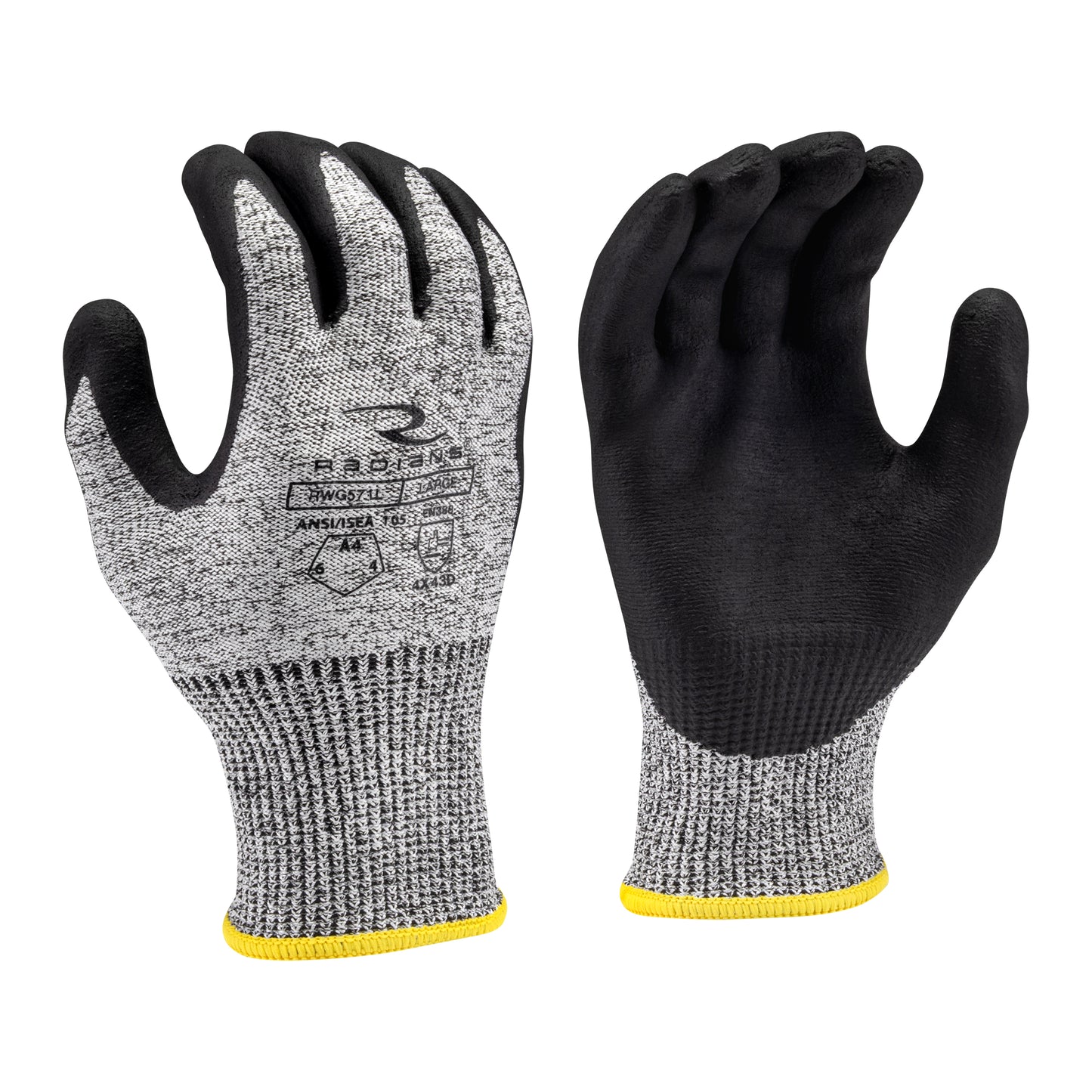 Radians Cut Level A4 HPPE/Polyester, Foam Nitrile Palm Dip Glove, Size XL #RWG571XL