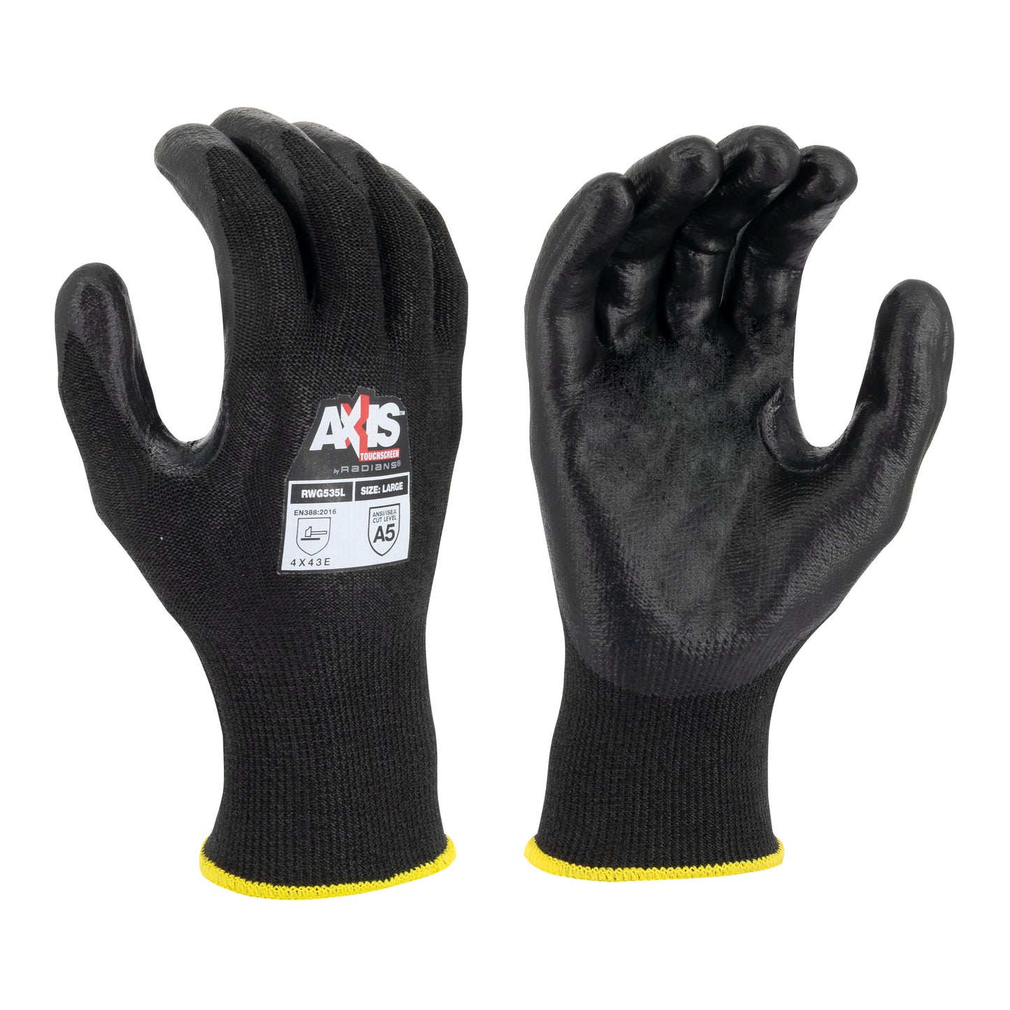 Radians HPPE Cut Level A5 Touchscreen Reinforced Thumb Crotch Work Glove, Size L #RWG535L