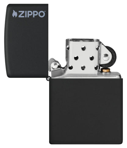 Zippo Black Matte Lighter with Logo #218ZL