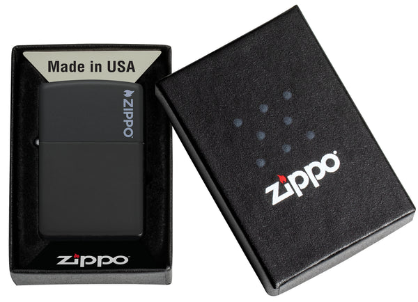 Zippo Black Matte Lighter with Logo #218ZL