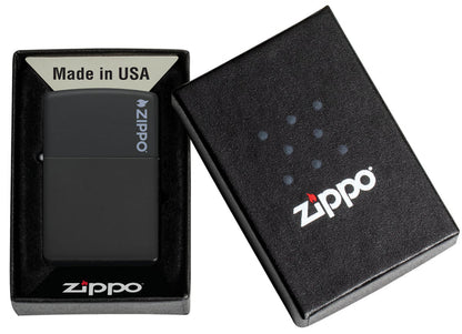 Zippo Black Matte Lighter with Logo #218ZL
