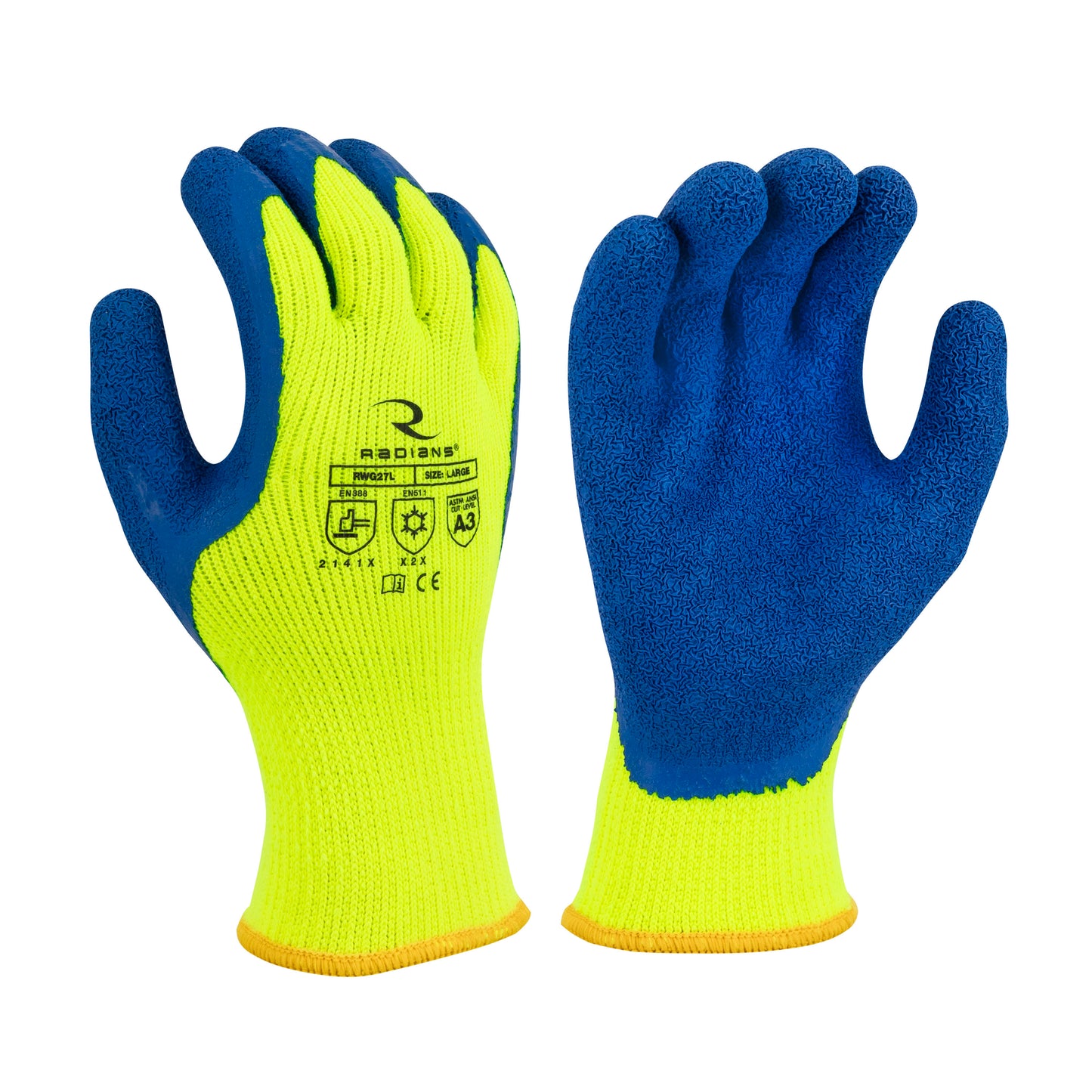 Radians Cut Protection Level A3 Dipped Winter Gripper Glove, Size L #RWG27L